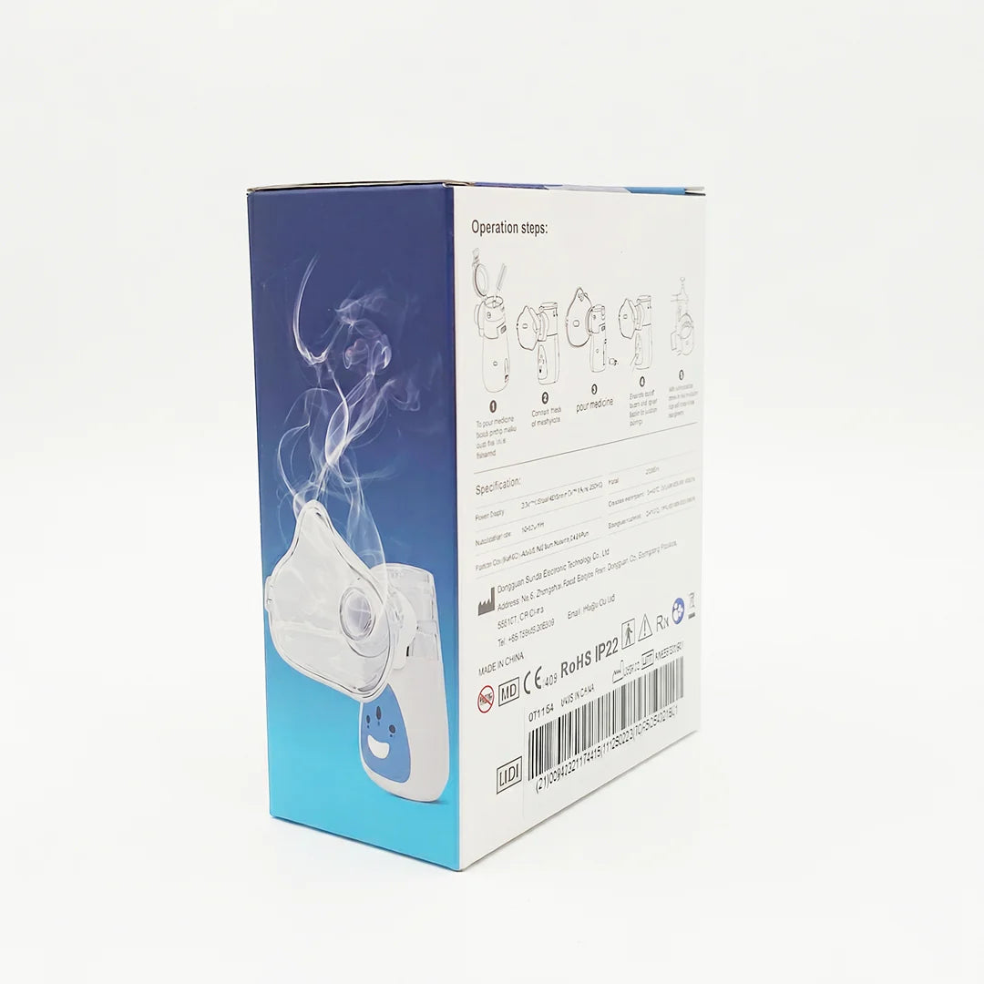 Box of a medical device with smoke graphics and text on a white background